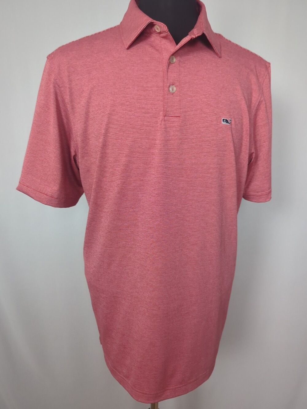 Vineyard Vines Mens Performance Polo Shirt Large Red Striped Stretch Sankaty